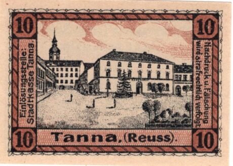 Реверс банкноты 10 fenigów (Niemcy) 1920