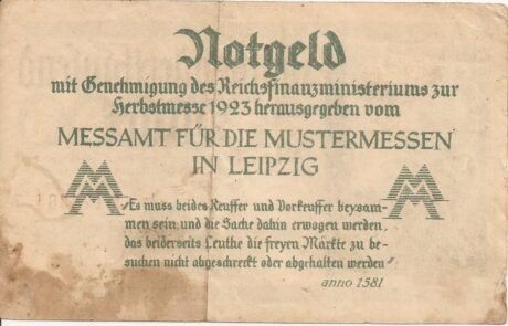 Реверс банкноты 500000 marek Messamt für die Mustermessen w Lipsku (Niemcy) 1923