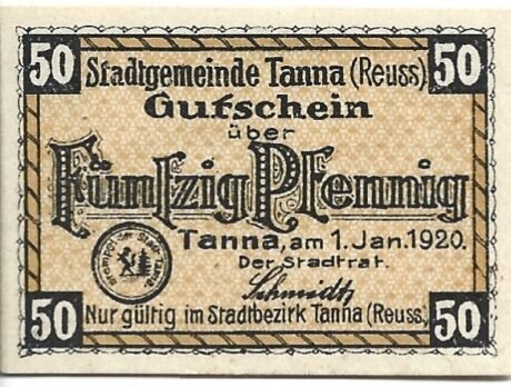 Аверс банкноты 50 fenigów (Niemcy) 1920