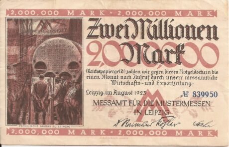 Аверс банкноты 2000000 марок Messamt für die Mustermessen in Leipzig (Германия) 1923 года