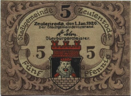 Аверс банкноты 5 fenigów (Niemcy) 1920