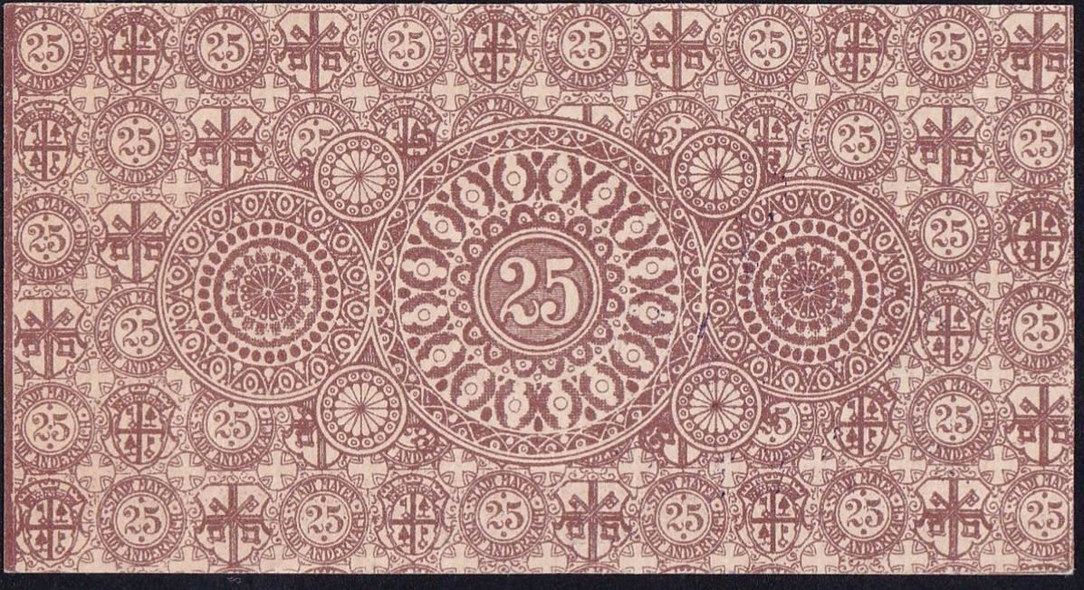 Реверс банкноты 25 пфеннигов Mayen and Andernach (Германия) 1919 года