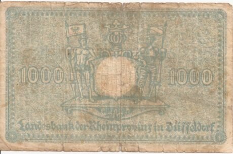 Реверс банкноты 1000 марок Landesbank der Rheinprovinz (Германия) 1922 года