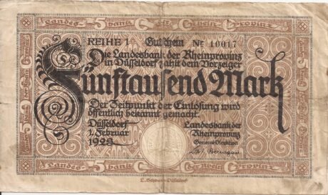 Аверс банкноты 5000 марок Landesbank der Rheinprovinz (Германия) 1923 года