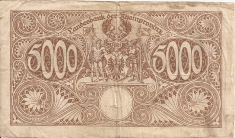 Реверс банкноты 5000 марок Landesbank der Rheinprovinz (Германия) 1923 года