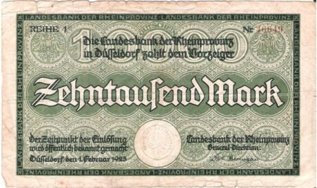 Аверс банкноты 10000 marek Landesbank der Rheinprovinz (Niemcy) 1923