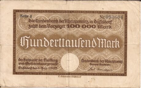 Аверс банкноты 100000 marek Landesbank der Rheinprovinz (Niemcy) 1923