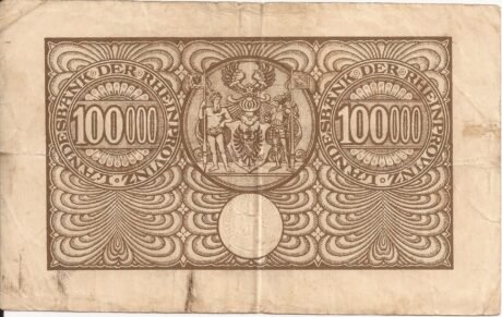 Реверс банкноты 100000 marek Landesbank der Rheinprovinz (Niemcy) 1923