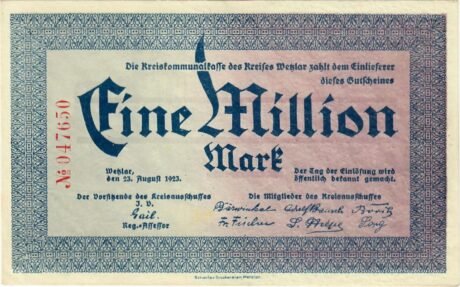 Аверс банкноты 1 000 000 marek Kreis Wetzlar (Niemcy) 1923