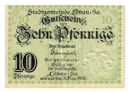 Аверс банкноты 10 fenigów (Niemcy)