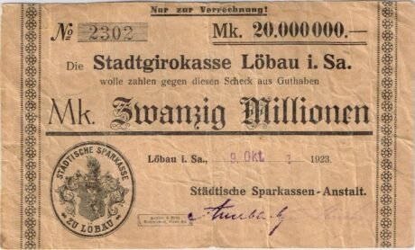 Аверс банкноты 20000000 марок (Германия) 1923 года