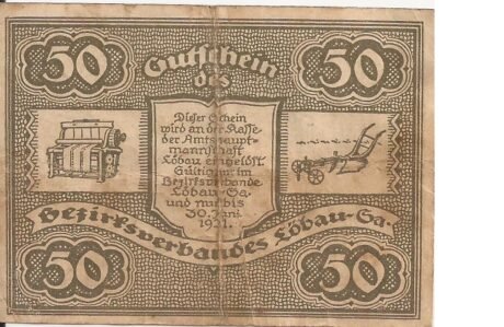 Реверс банкноты 50 пфеннигов (Германия)