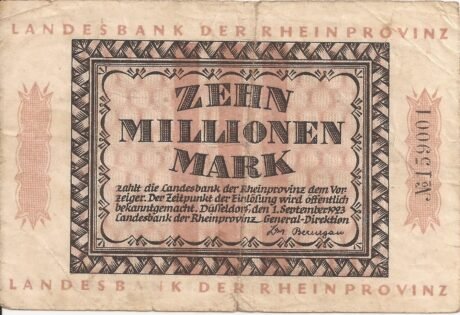 Аверс банкноты 10000000 marek Landesbank der Rheinprovinz (Niemcy) 1923