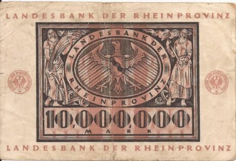 Реверс банкноты 10000000 marek Landesbank der Rheinprovinz (Niemcy) 1923