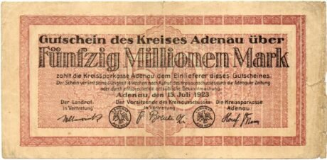 Аверс банкноты 50000000 марок Kreis Adenau (Германия) 1923 года