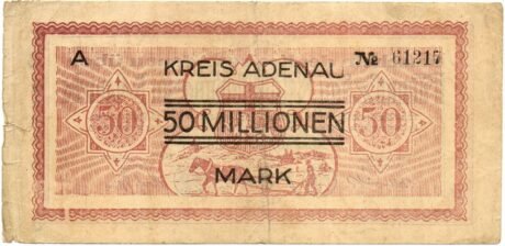 Реверс банкноты 50000000 марок Kreis Adenau (Германия) 1923 года