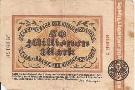 Аверс банкноты 50000000 марок Landesbank der Rheinprovinz (Германия) 1923 года