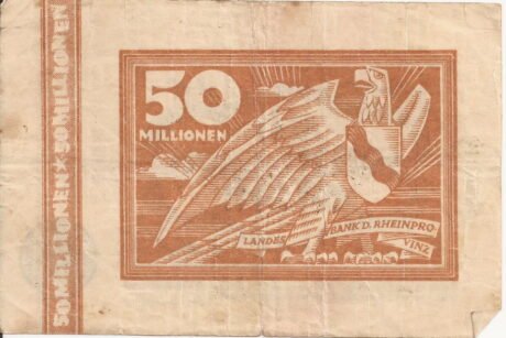 Реверс банкноты 50000000 марок Landesbank der Rheinprovinz (Германия) 1923 года