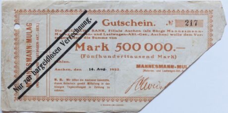 Аверс банкноты 500000 marek Mannesmann-Mulag (Niemcy) 1923