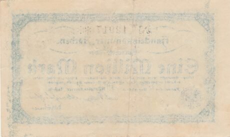 Реверс банкноты 1 000 000 marek Handelskammer; wydanie niebieskie (Niemcy) 1923
