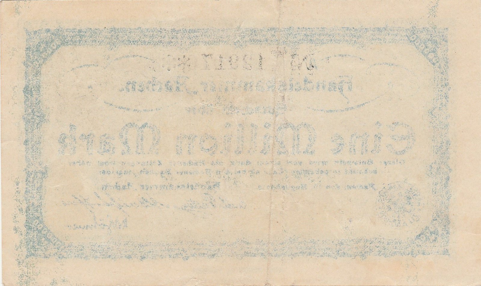 Реверс банкноты 1000000 марок Handelskammer; blue issue (Германия) 1923 года