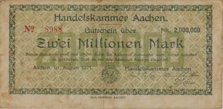 Аверс банкноты 2000000 марок Handelskammer (Германия) 1923 года