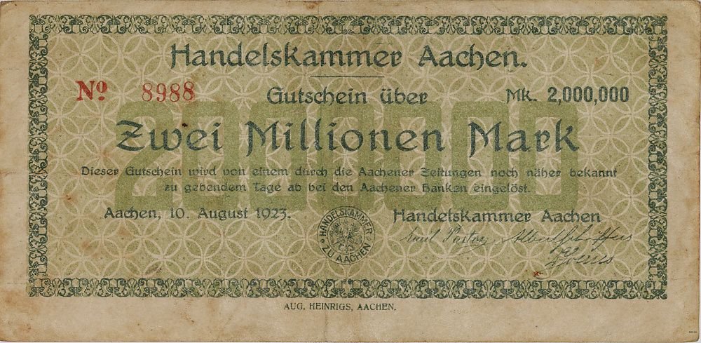 Аверс банкноты 2000000 марок Handelskammer (Германия) 1923 года