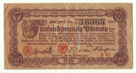 Аверс банкноты 25 fenigów (Niemcy) 1918