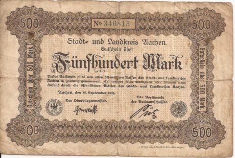 Аверс банкноты 500 марок (Германия) 1922 года
