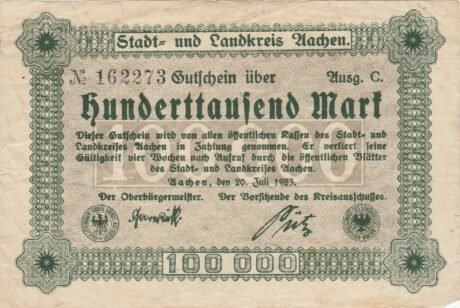Аверс банкноты 100000 marek (Niemcy) 1923