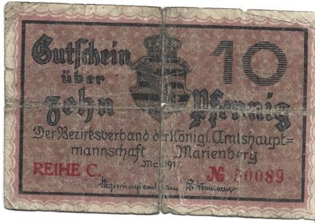 Аверс банкноты 10 fenigów (Niemcy) 1917