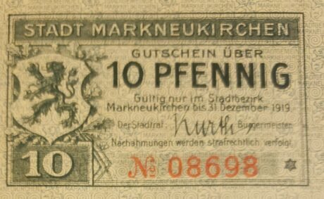 Аверс банкноты 10 fenigów (Niemcy) 1919