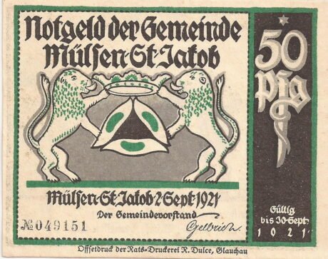 Аверс банкноты 50 fenigów (Niemcy) 1921