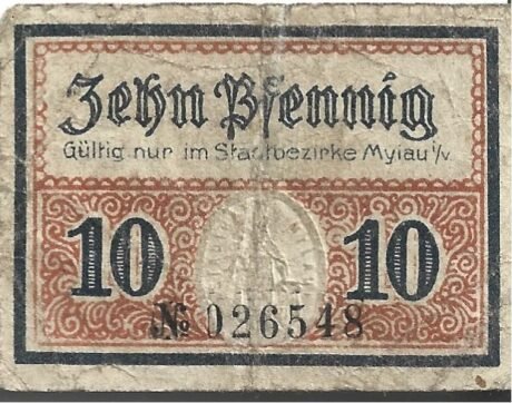 Реверс банкноты 10 fenigów (Niemcy)