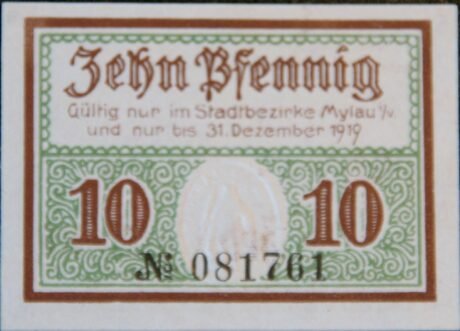 Реверс банкноты 10 fenigów (Niemcy) 1919