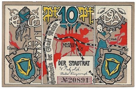 Аверс банкноты 10 fenigów (Niemcy) 1921
