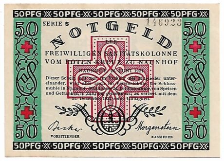 Аверс банкноты 50 пфеннигов Freiwillige Sanitätskolonne vom Roten Kreuz (Германия) 1921 года
