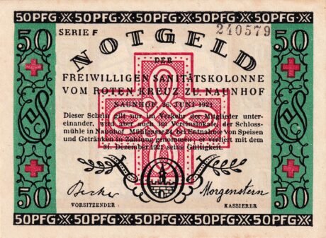 Аверс банкноты 50 пфеннигов Freiwillige Sanitätskolonne vom Roten Kreuz (Германия) 1921 года