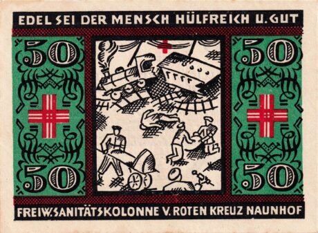 Реверс банкноты 50 пфеннигов Freiwillige Sanitätskolonne vom Roten Kreuz (Германия) 1921 года