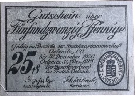 Аверс банкноты 25 пфеннигов (Германия) 1920 года