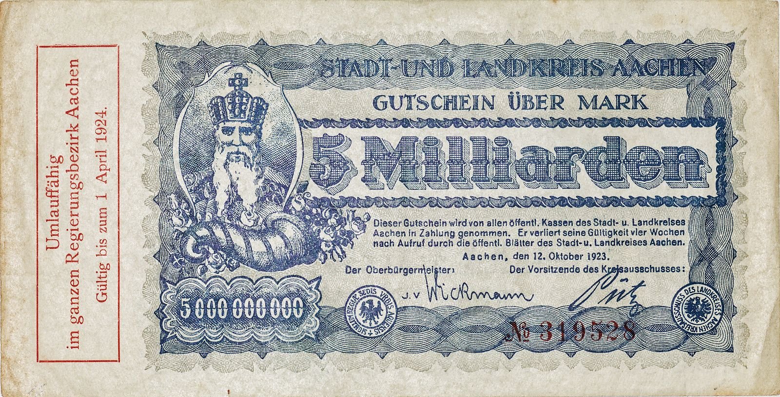 Аверс банкноты 5000000000 марок (Германия) 1923 года