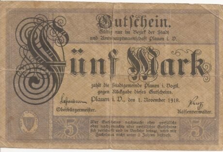 Аверс банкноты 5 marek (Niemcy) 1918