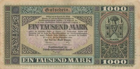 Аверс банкноты 1000 marek (Niemcy) 1922