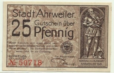 Аверс банкноты 25 fenigów brązowych (Niemcy) 1921