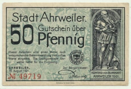 Аверс банкноты 50 fenigów, wydanie zielone (Niemcy) 1921