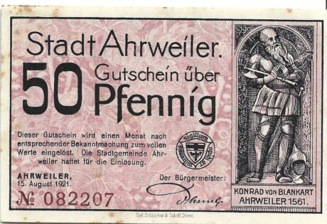 Аверс банкноты 50 fenigów Red Violett Issue (Niemcy) 1921