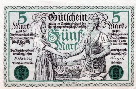 Аверс банкноты 5 marek (Niemcy) 1918