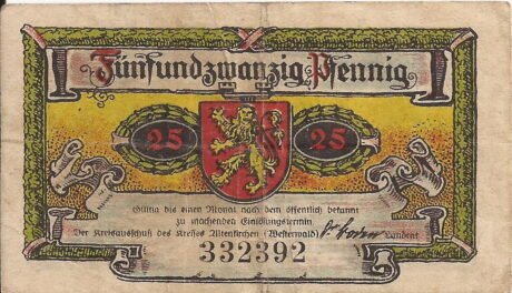 Аверс банкноты 25 fenigów (Niemcy) 1921