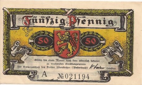 Аверс банкноты 50 fenigów (Niemcy) 1921