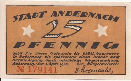 Аверс банкноты 25 fenigów (Niemcy) 1920